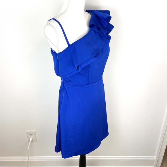 Mac Duggal One Shoulder Ruffle Mini Dress 55286 Royal Blue Size 8 New - Picture 6 of 14